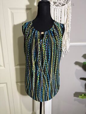 Kasper Black Striped Keyhole Sleeveless top size medium